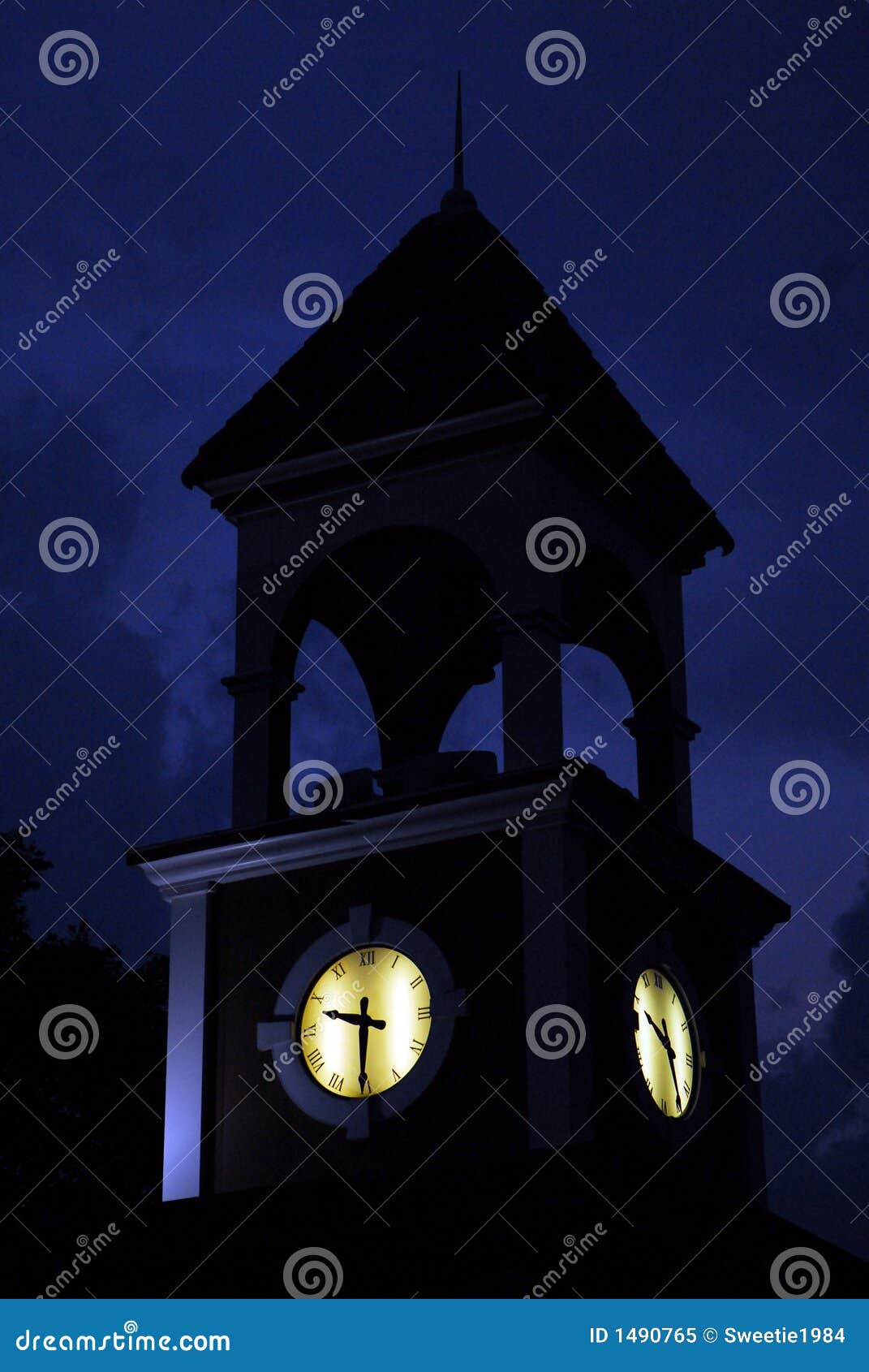 Clock Tower stock image. Image of night, clocks, glow 1490765