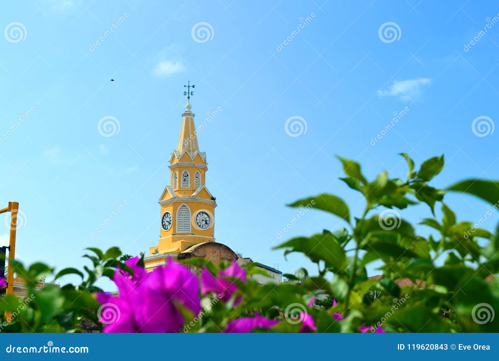 clock tower in colonial city cartagena in colombia