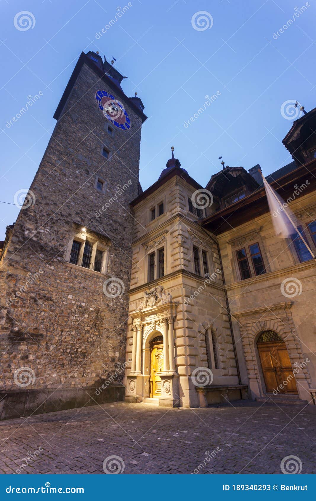 Clock tower in Lucerne stock image. Image of canton 189340293