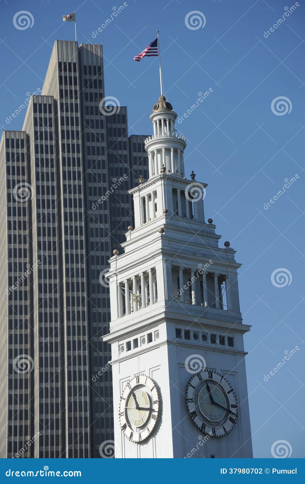 Clock Tower and Office Building Stock Photo Image of port, california