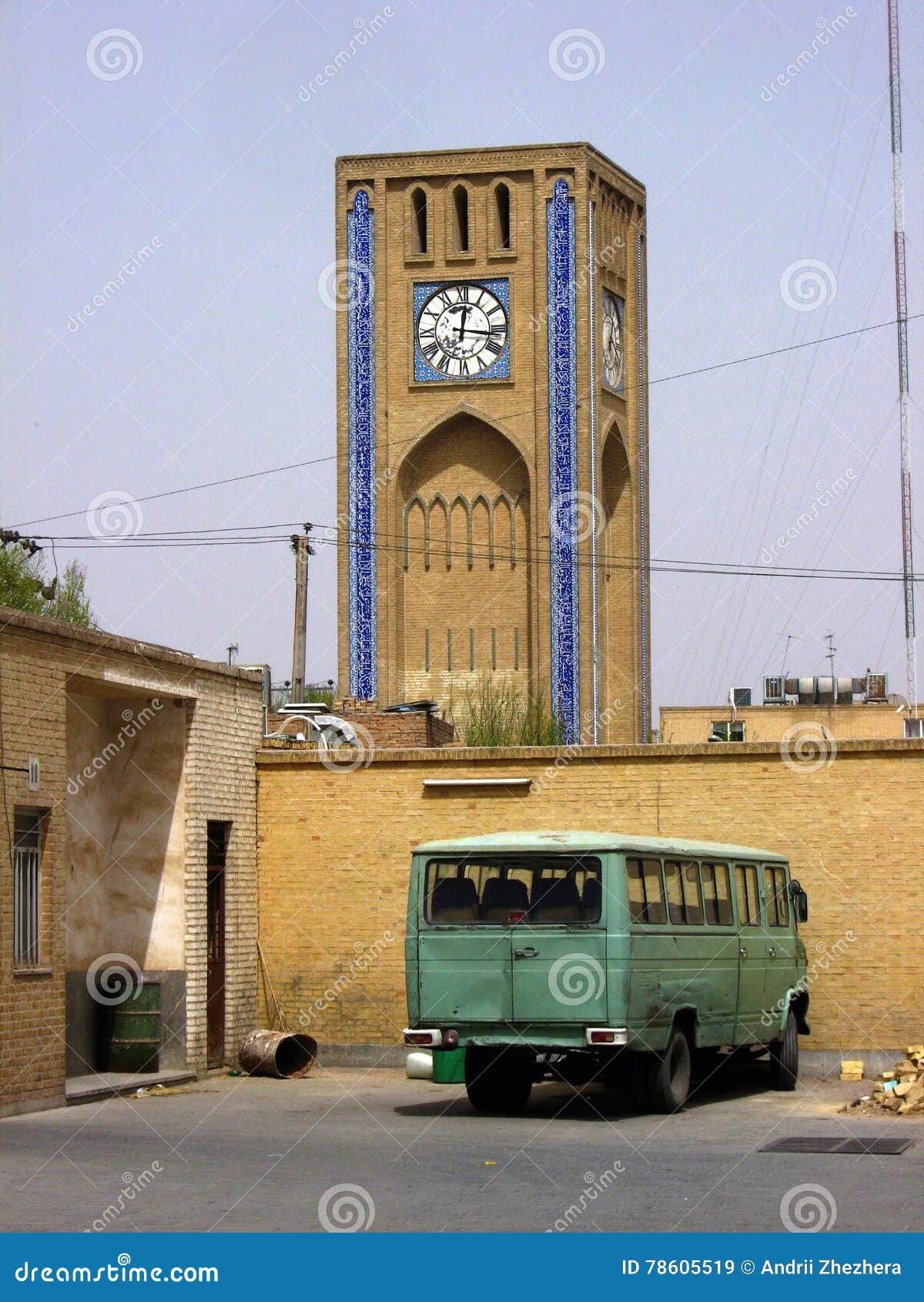 Clock tower in Yazd, Iran stock image. Image of design 78605519