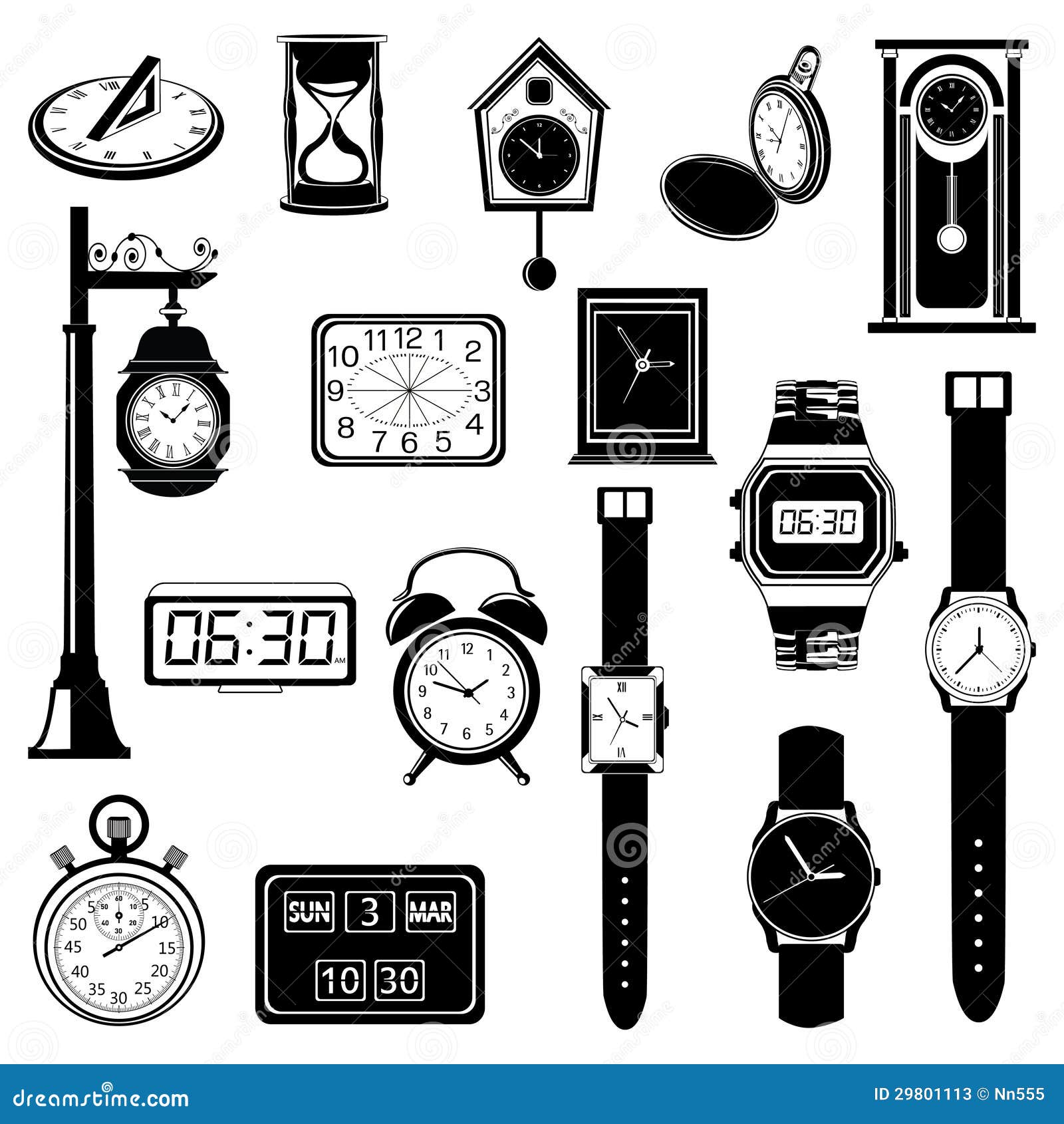 Clock/Watch evolution set stock vector. Illustration of object 29801113