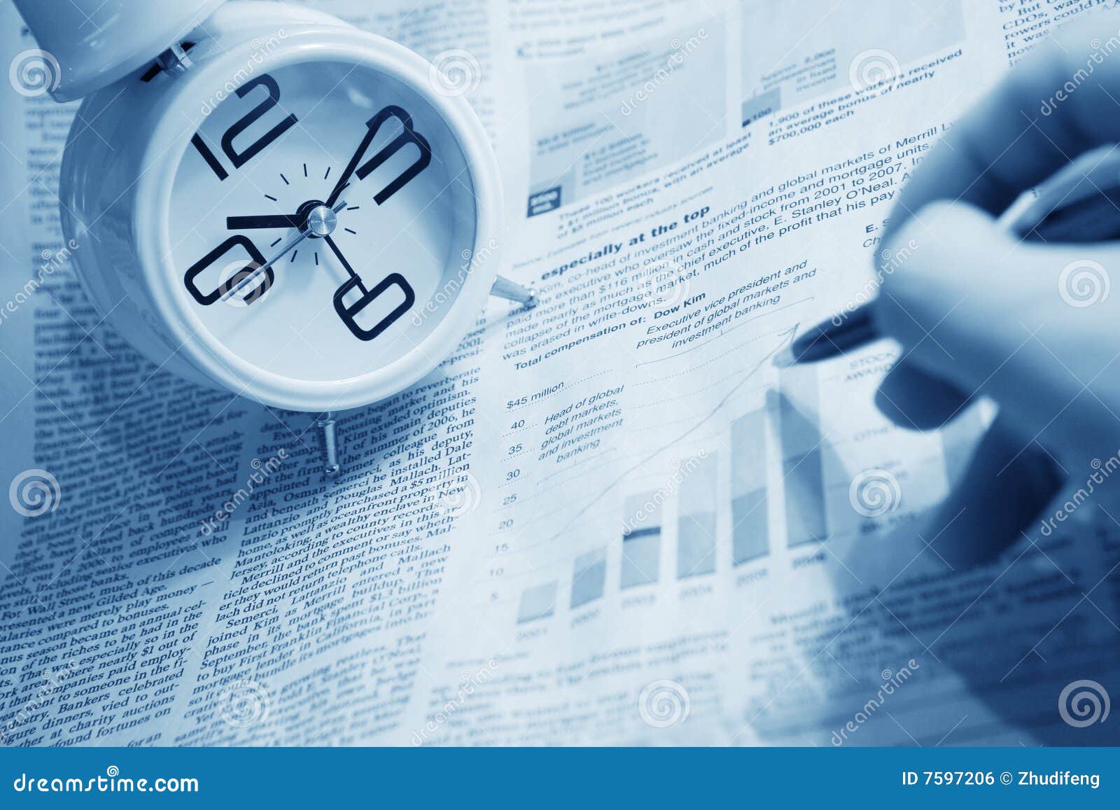 Clock and Writing Hand on Newspaper Stock Photo Image of newspaper