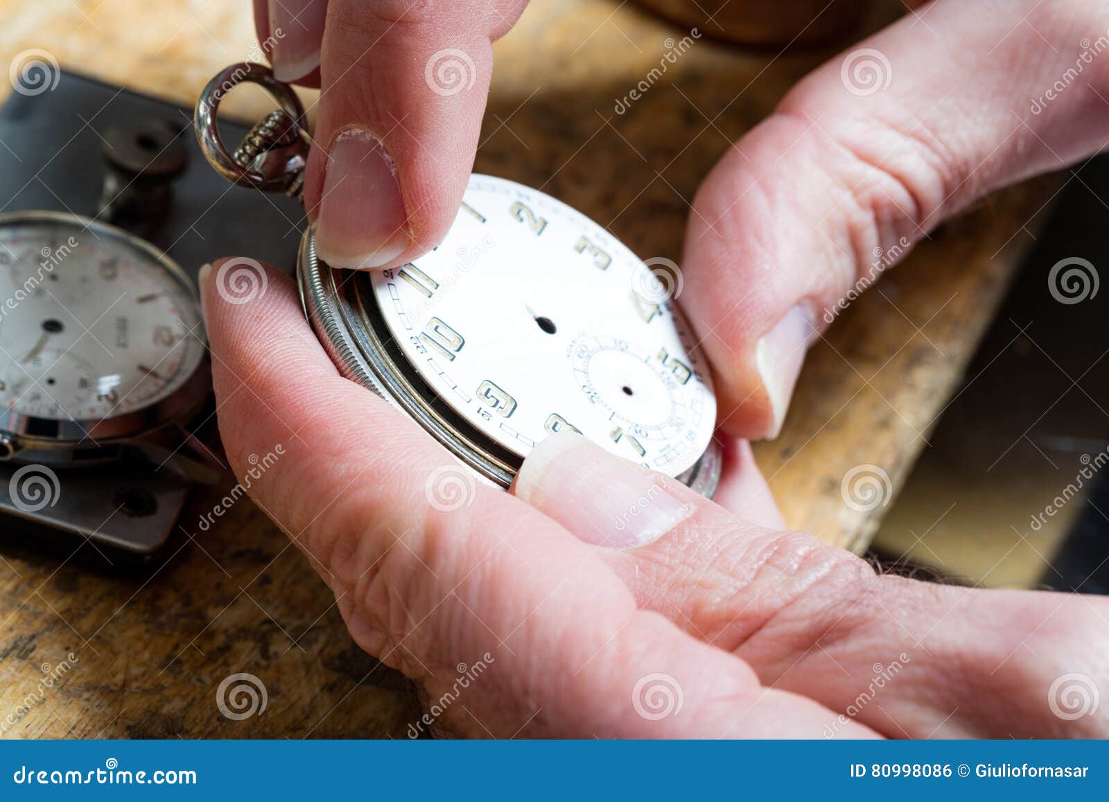 Clockmaker Fixing a Turnip Pocket Watch Detail Stock Photo Image of