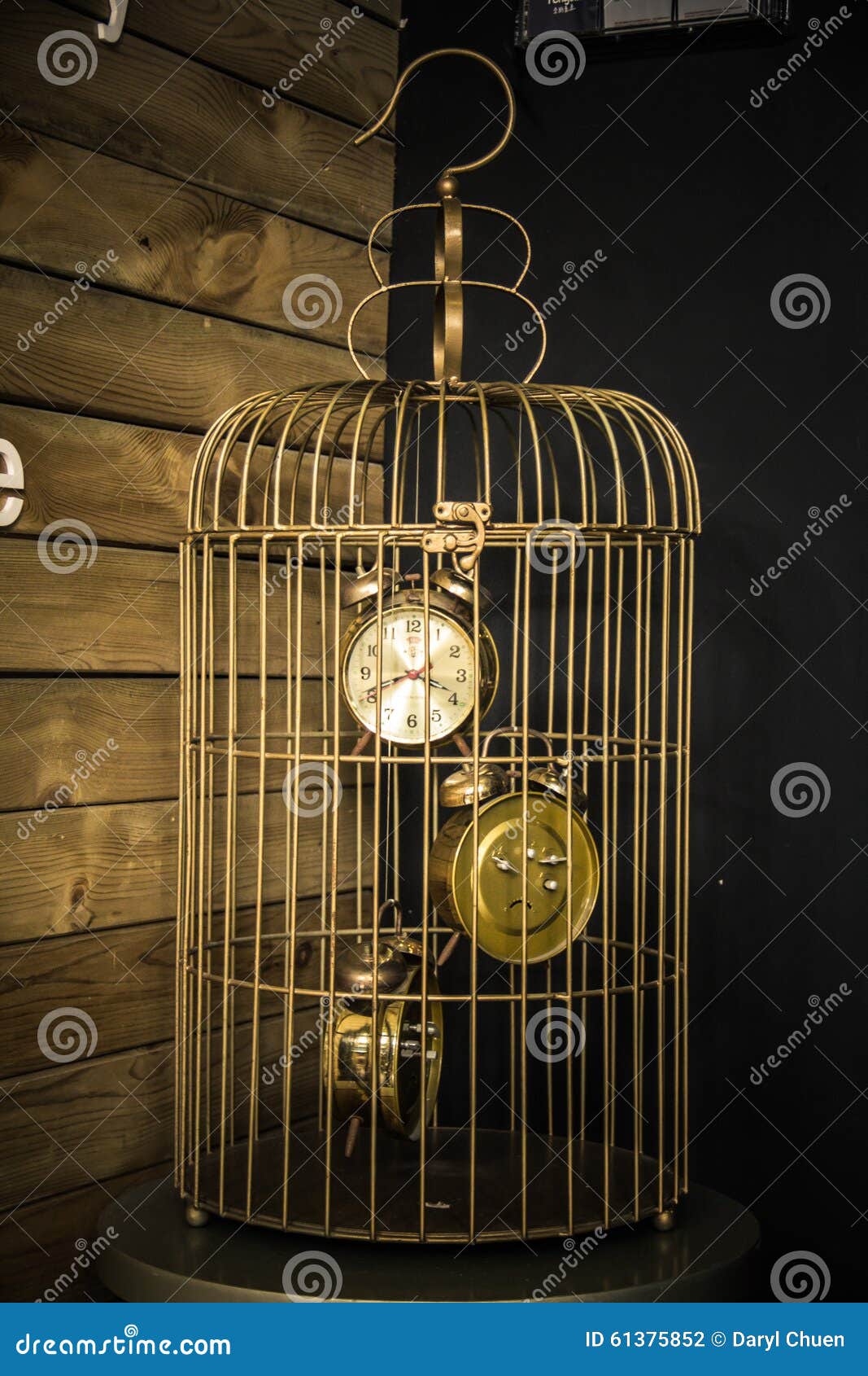 Clocks in bird cage stock photo. Image of kitsch, clocks - 61375852