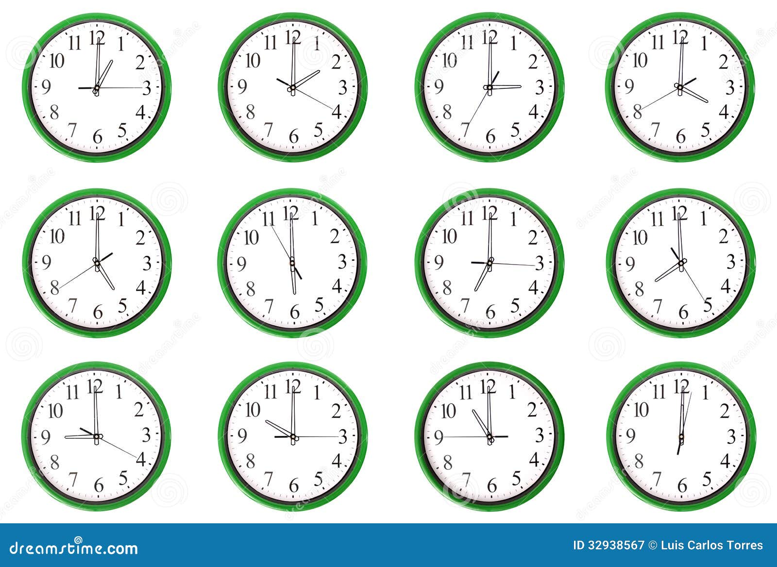 Clocks - 12 Different Hours Stock Image - Image of seven ...