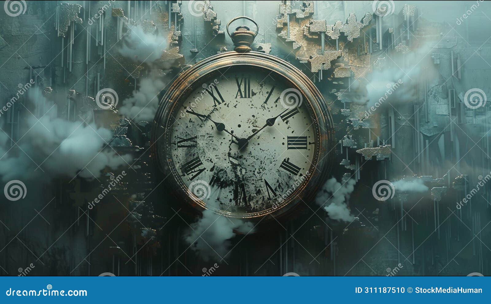 clocks river of time multiple clockfaces roman numerals