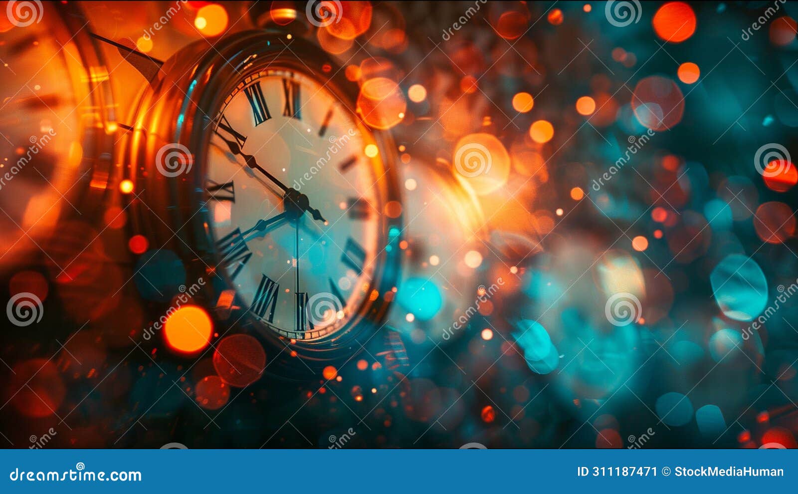 clocks river of time multiple clockfaces roman numerals