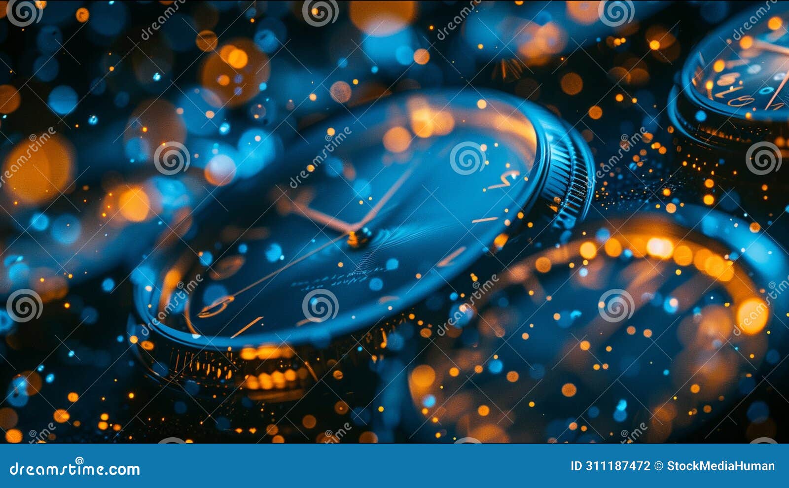 clocks river of time multiple clockfaces roman numerals