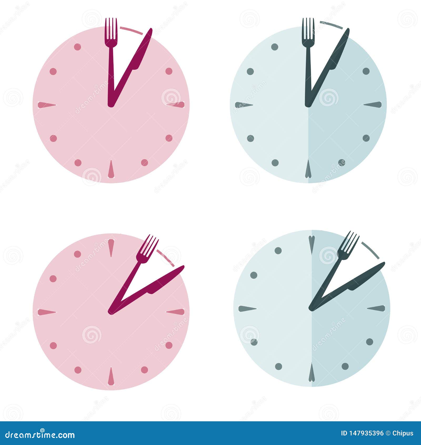 Clock with fork and knife stock illustration. Illustration of deliver