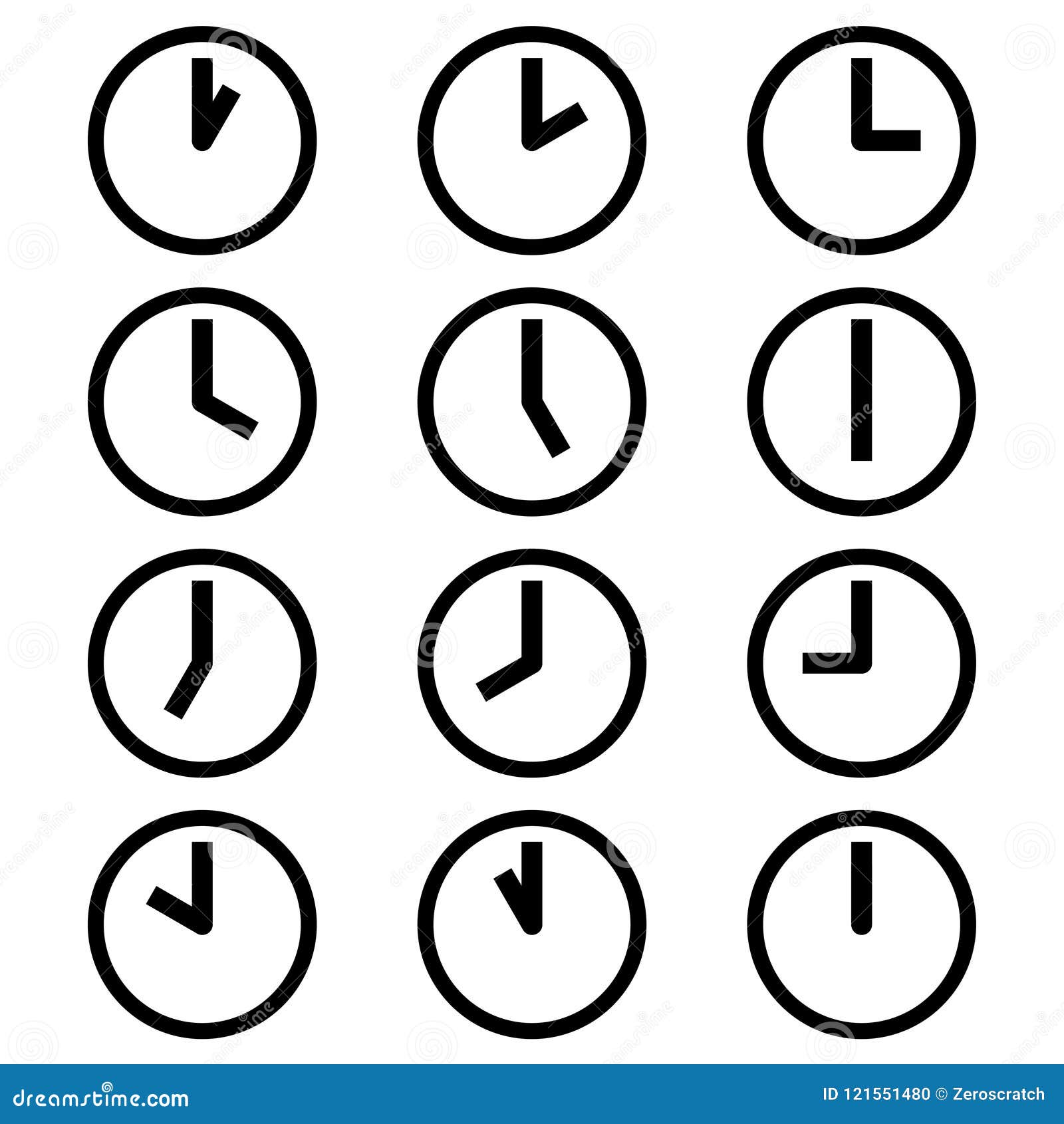 Clocks Showing Different Time Hours Symbols Icons Signs Logos Simple Black and White Colored Set