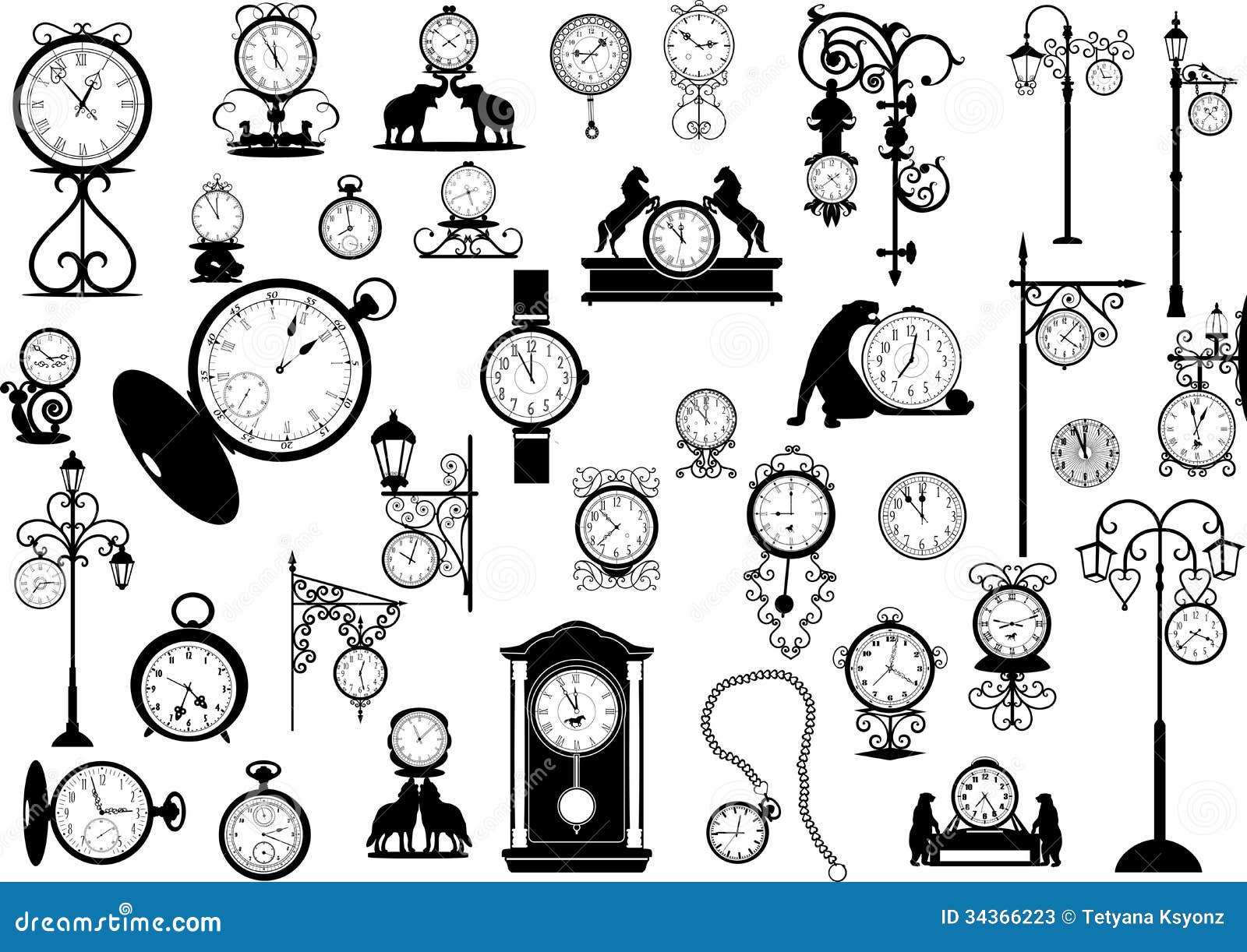 Clocks and watches stock vector. Illustration of antique 34366223