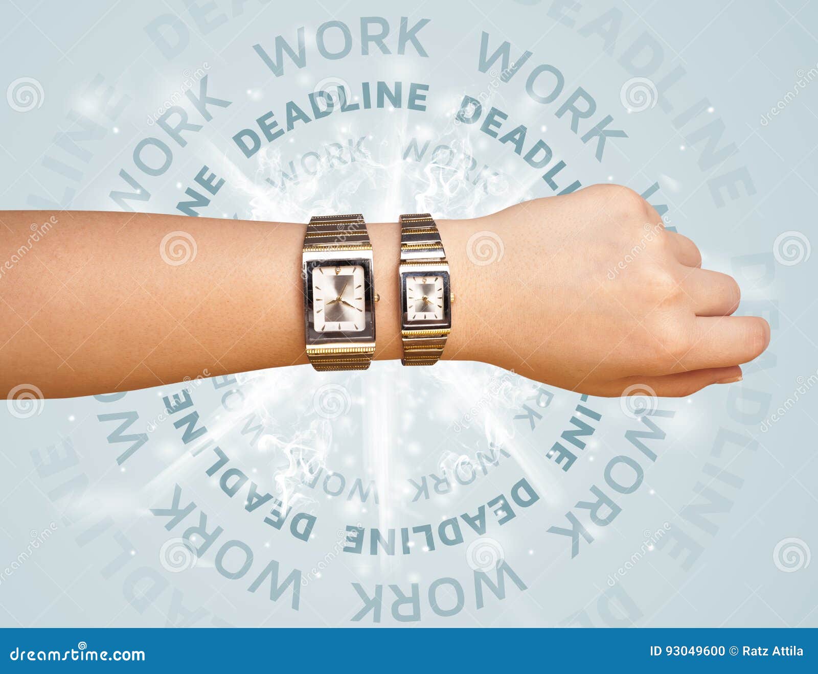Clocks with Work and Deadline Round Writing Stock Photo Image of