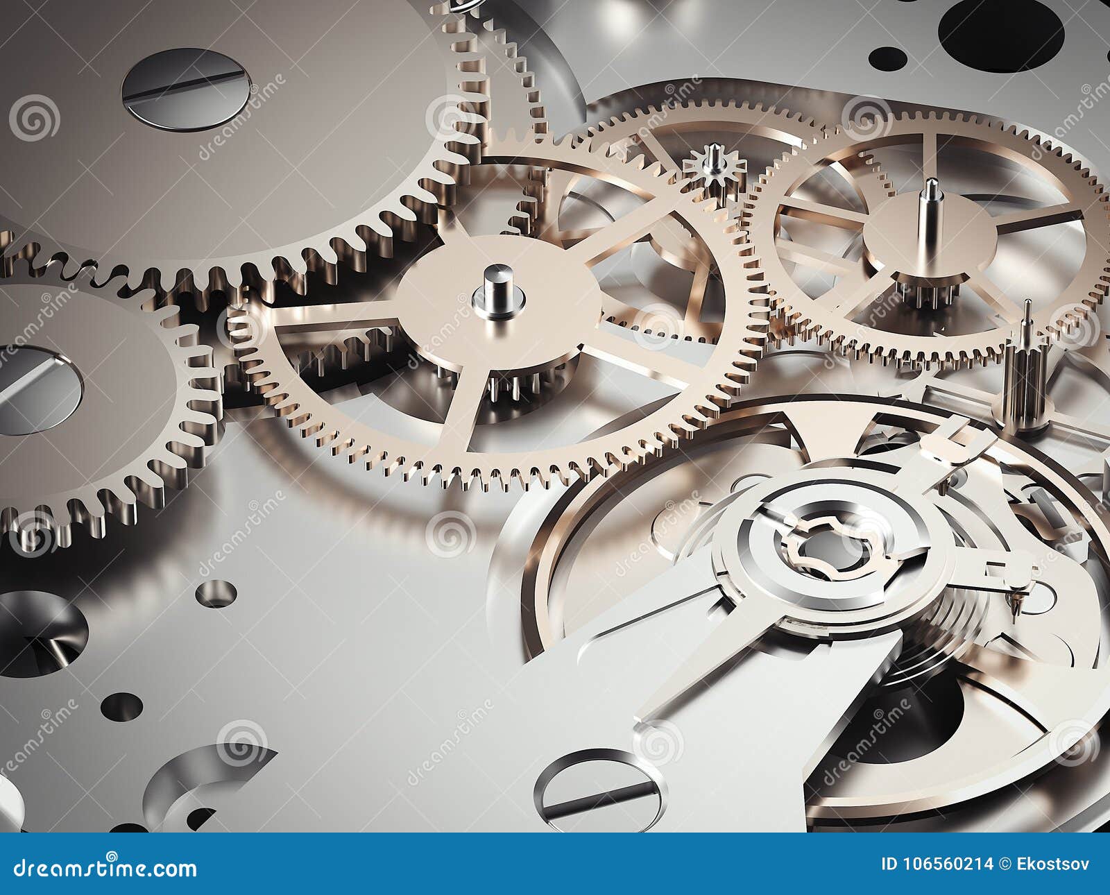Clockwork Mechanism with Gears. 3d Rendering Stock Illustration