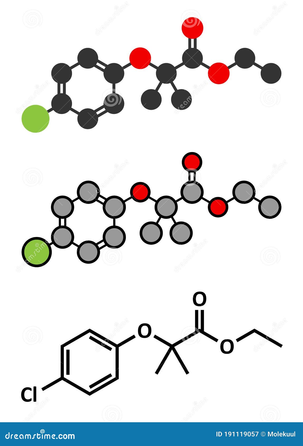 clofibrate hyperlipidemia drug molecule (fibrate class