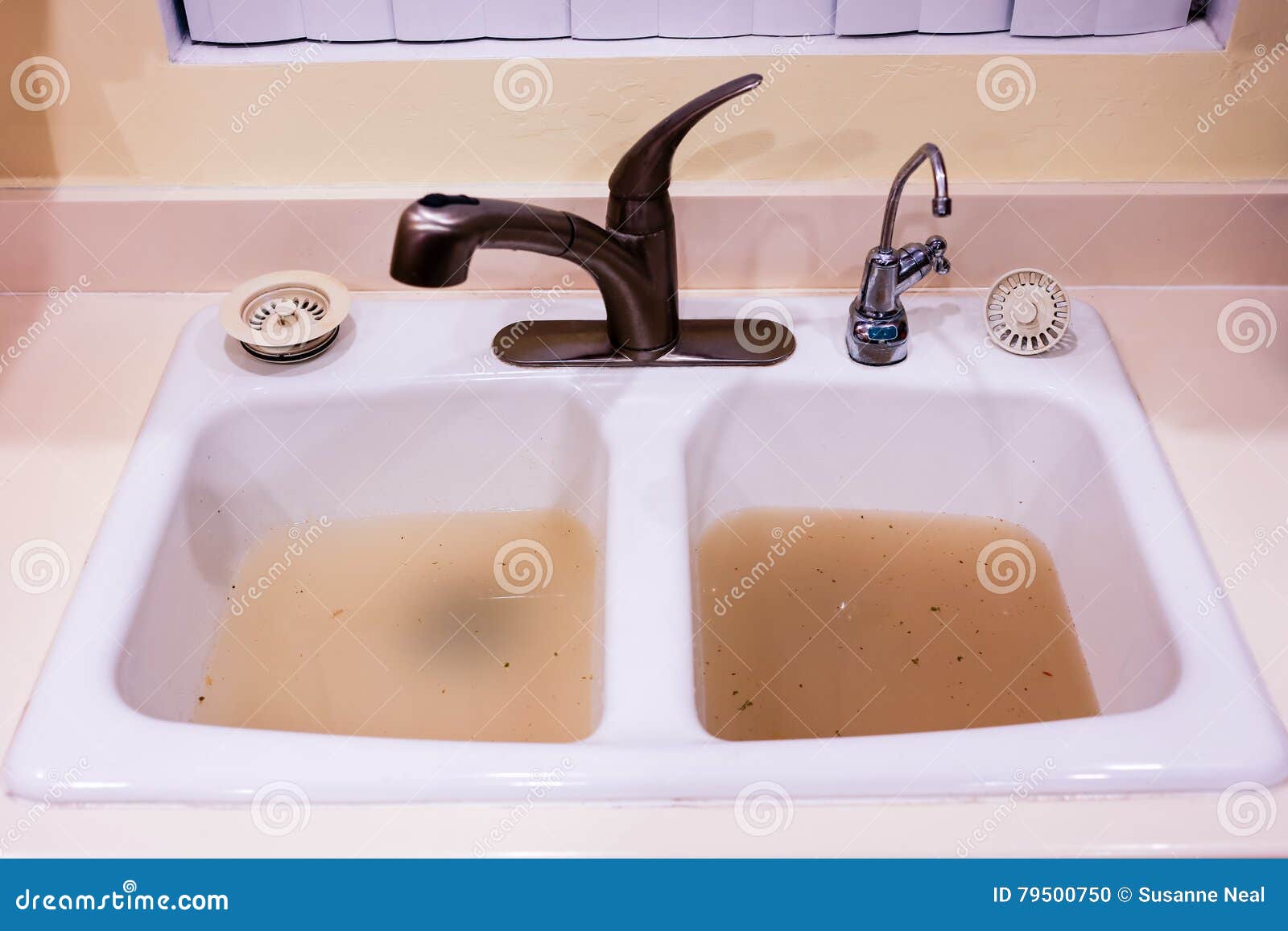 kitchen sink clogged with standing water