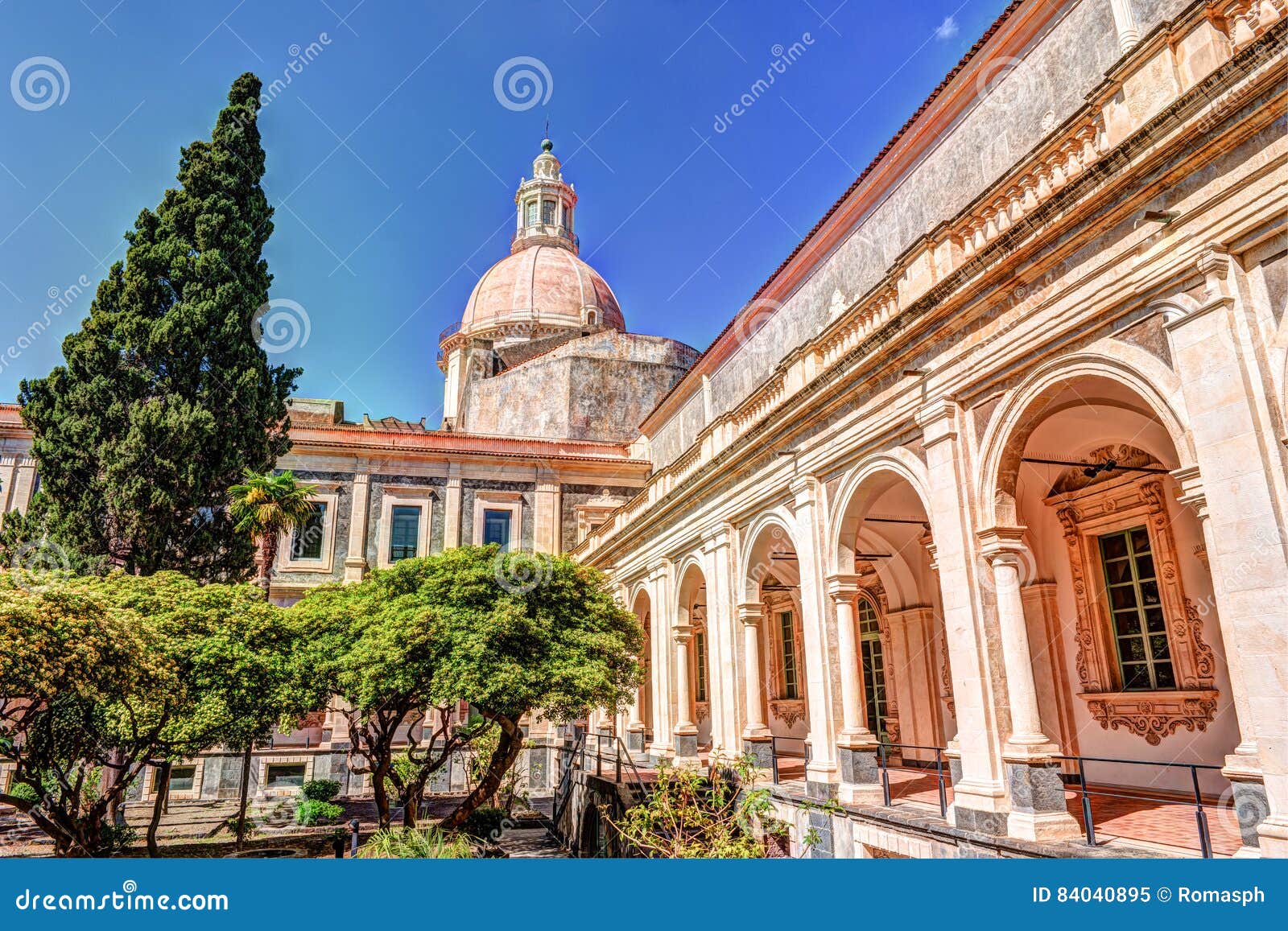 cloister of the benedictine monastery of san nicolo l`arena in catania,