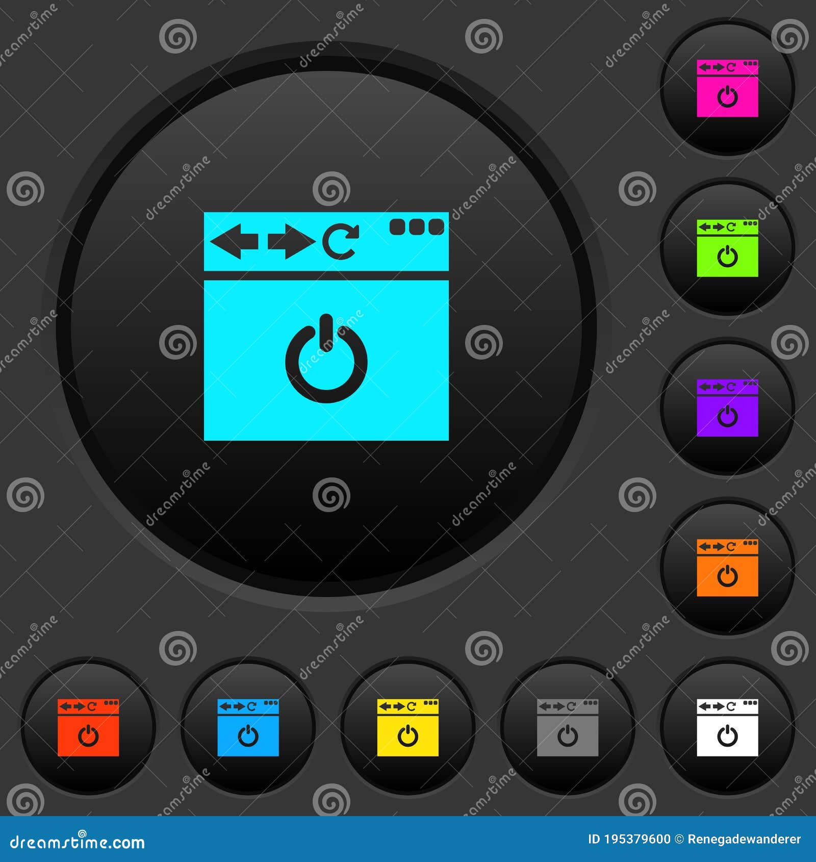 close browser page dark push buttons with color icons