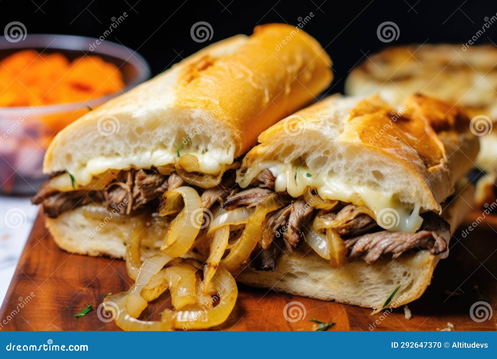 Close Capture of Philly Cheesesteak with Caramelized Onions Peeking Out