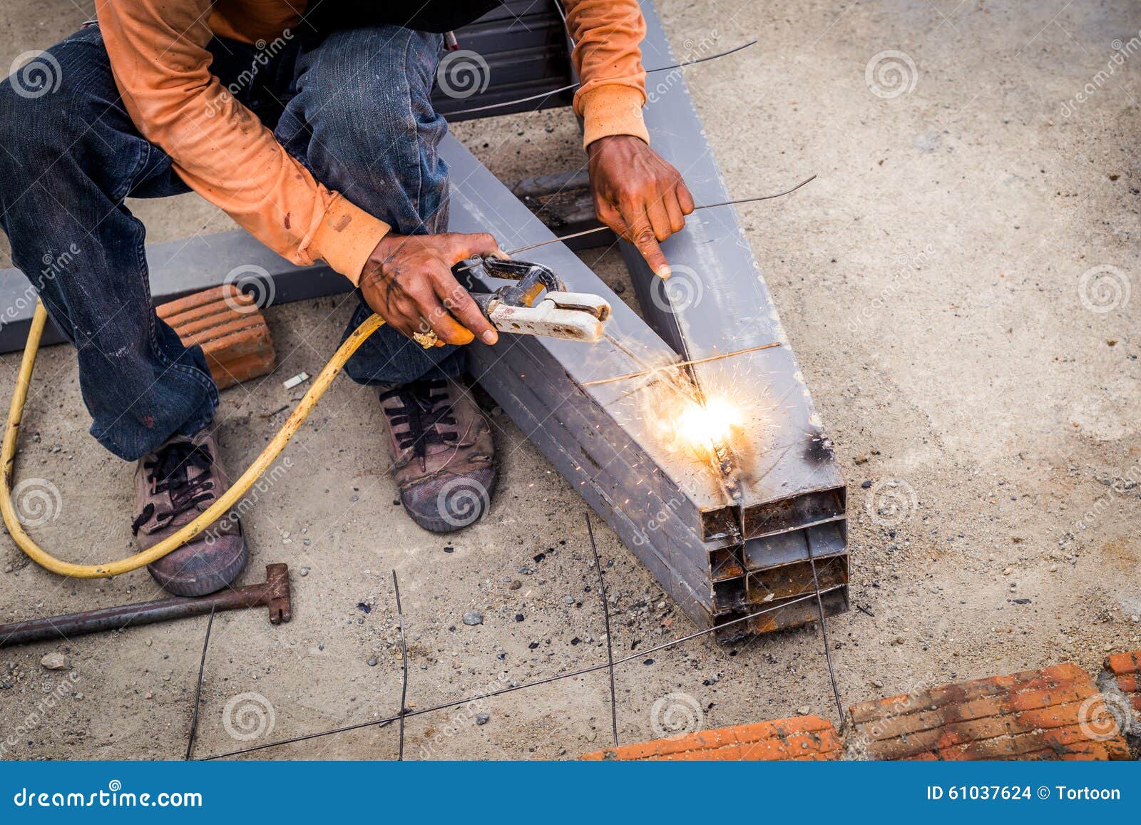 Close Hand Man Arc Welding or Stick Welding Stock Photo Image of