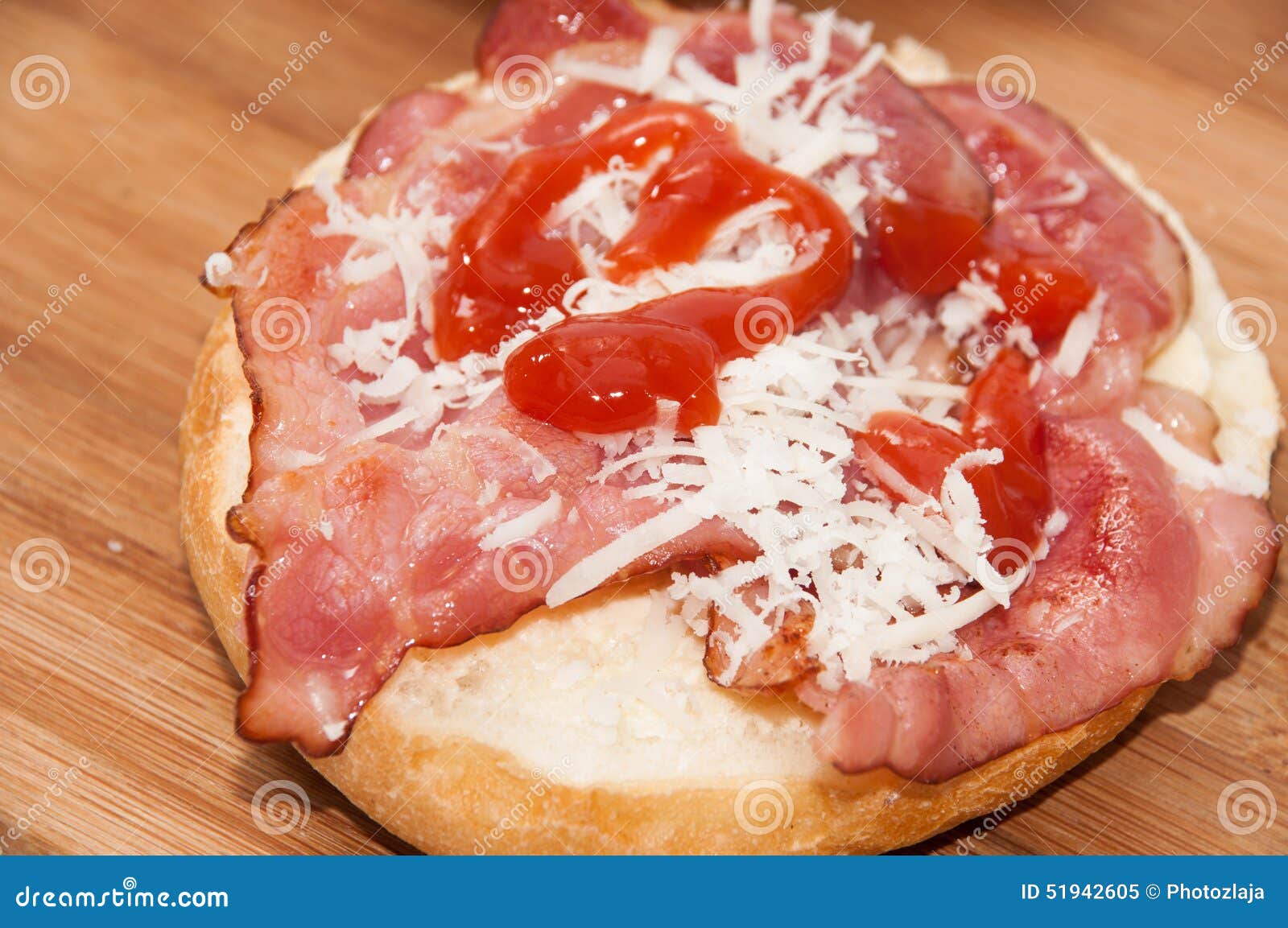 A Close Look at the Sandwich with Cheese, Ham and Ketchup Stock Image