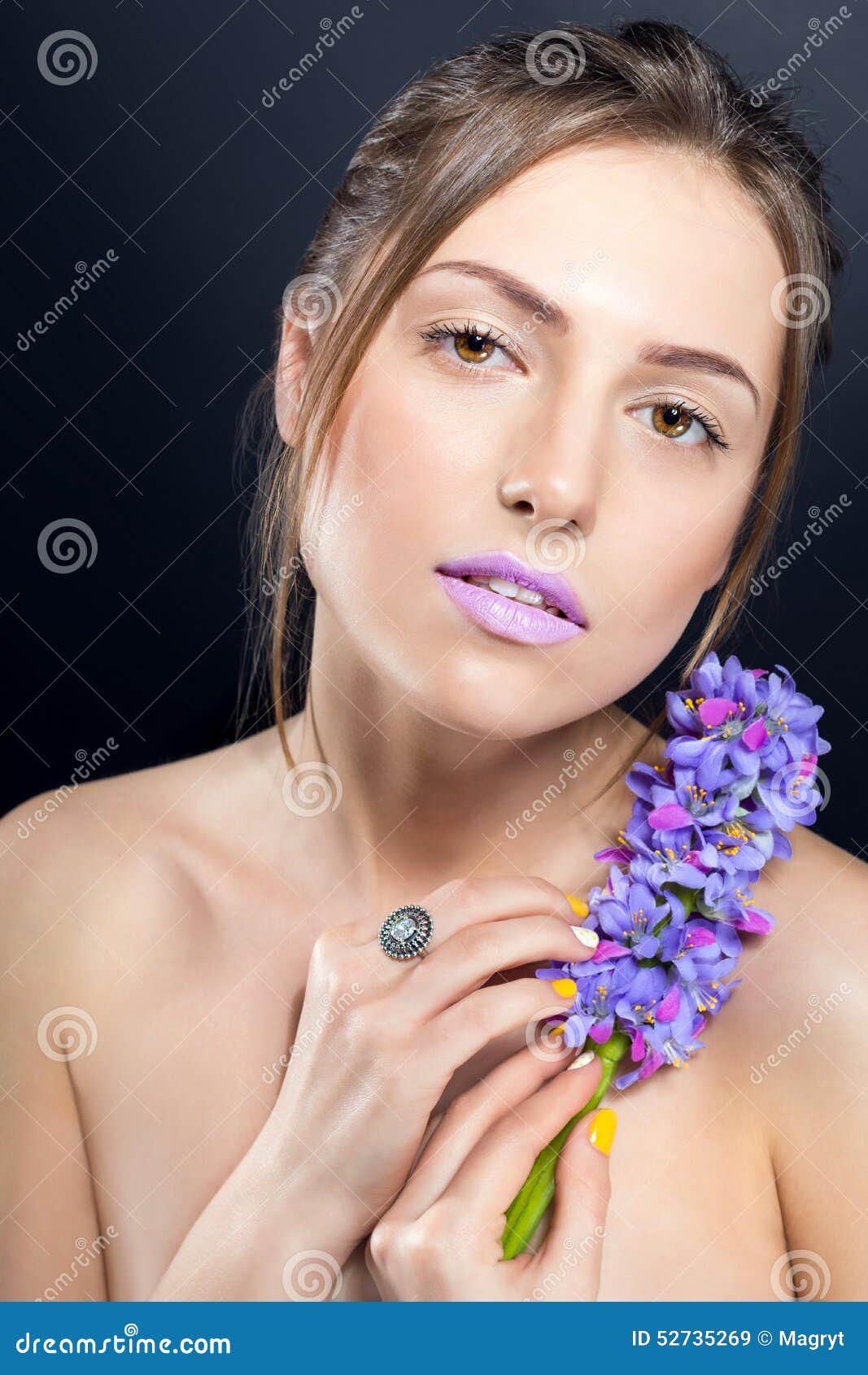 Close Portrait Of Beautiful Naked Girl With Bright Stock Image Image Of Lipstick Beauty 52735269