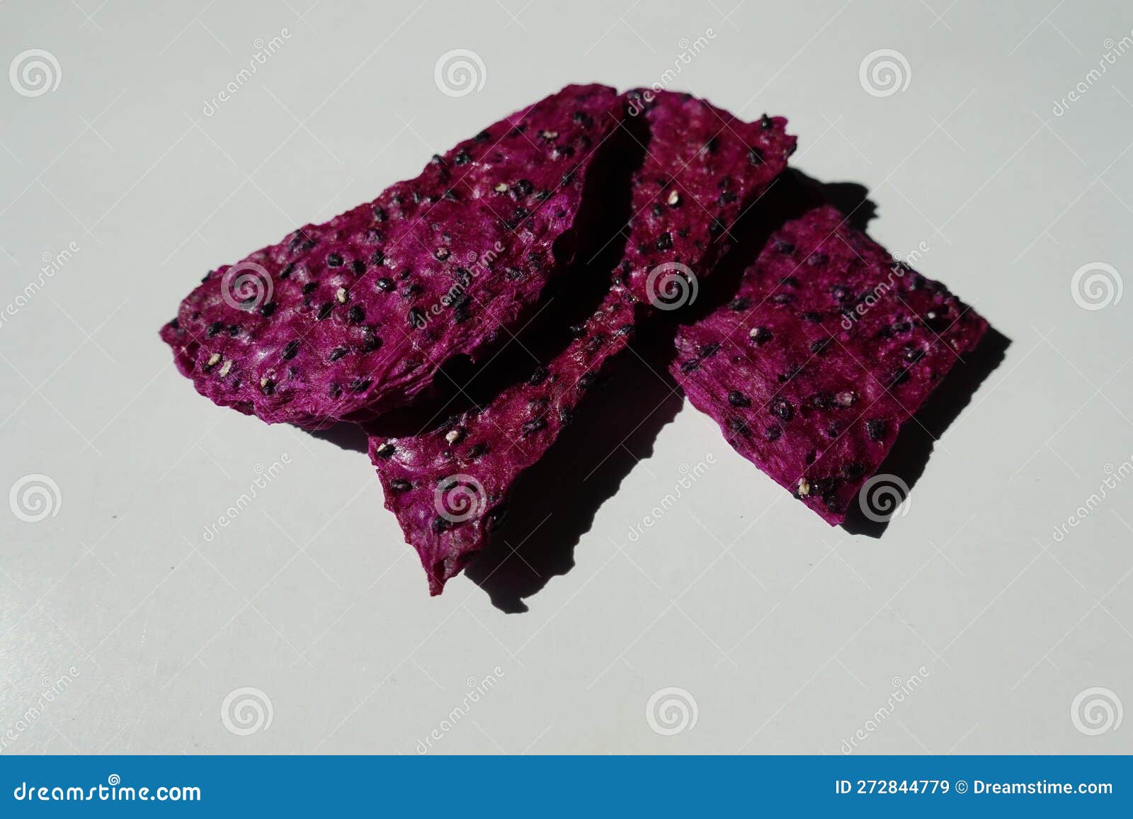 Close Shot of Three Purple Dried Dragon Fruit Chips Stock Image Image of delicious, snack