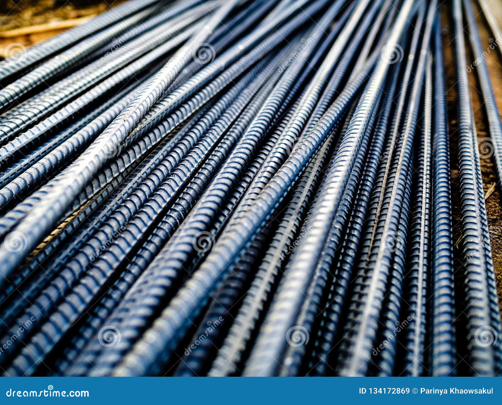 stack of steel rebar for reinforcement concrete at construction site