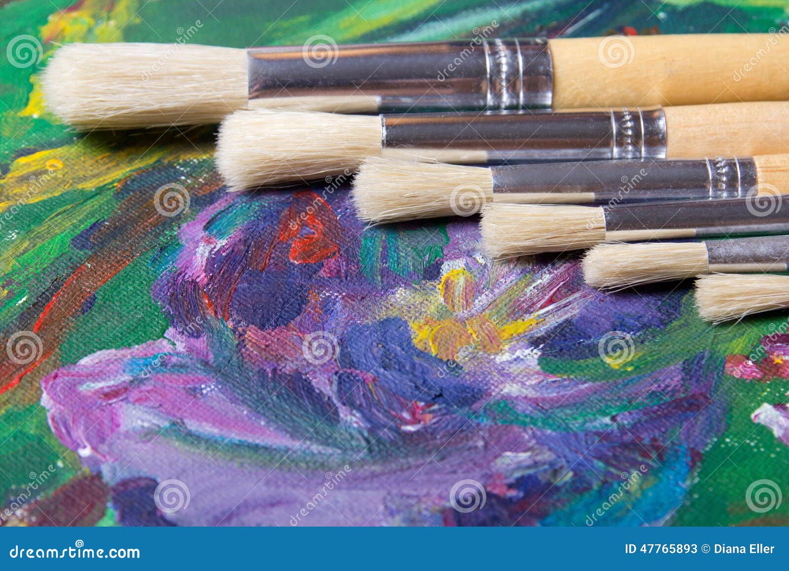 Close Up of Acrylic Paint and Paint Brushes Set Stock Image Image of