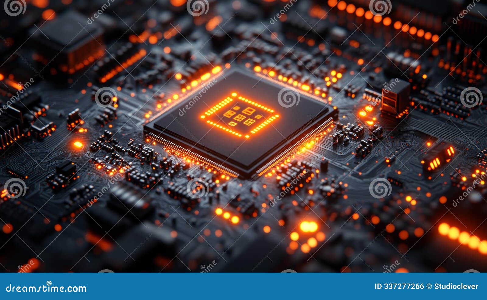 close-up of an advanced computer chip on circuit board generative ai