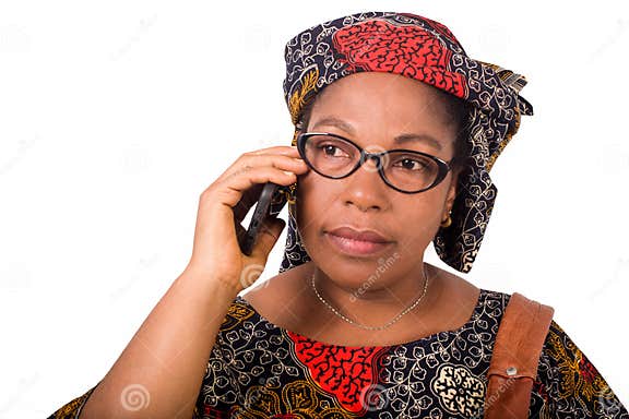 Close Up Of African Mature Woman With Mobile Phone Stock Image Image 