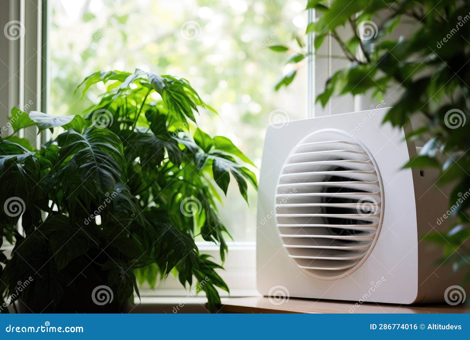 Closeup of Air Purifier Vent with Clean Air Flowing Out Stock Photo