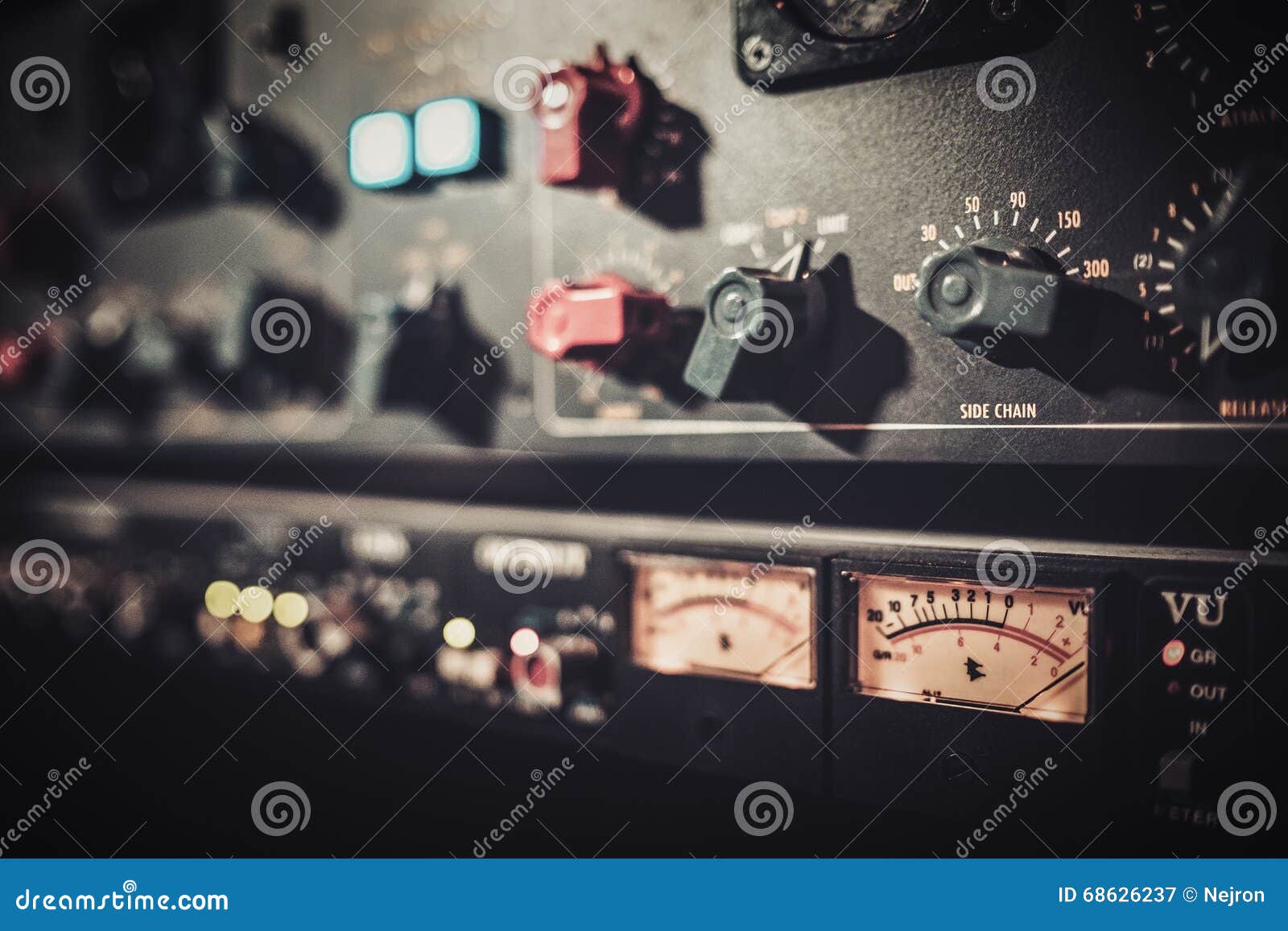 Closeup Amplifier Equipment with Sliders and Knobs at Boutique