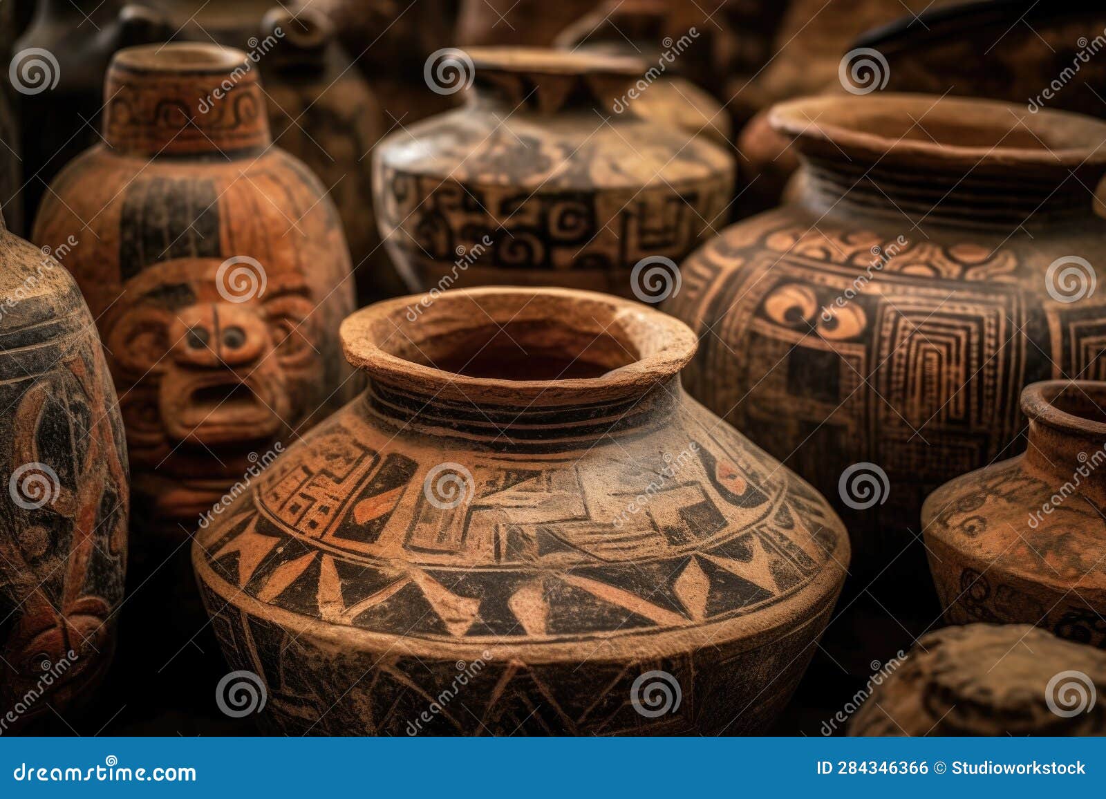 Closeup of Ancient Pottery Symbols and Inscriptions Stock Photo
