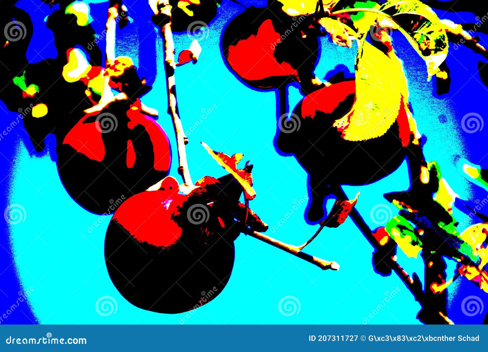 red apples on the branch in bright false colors