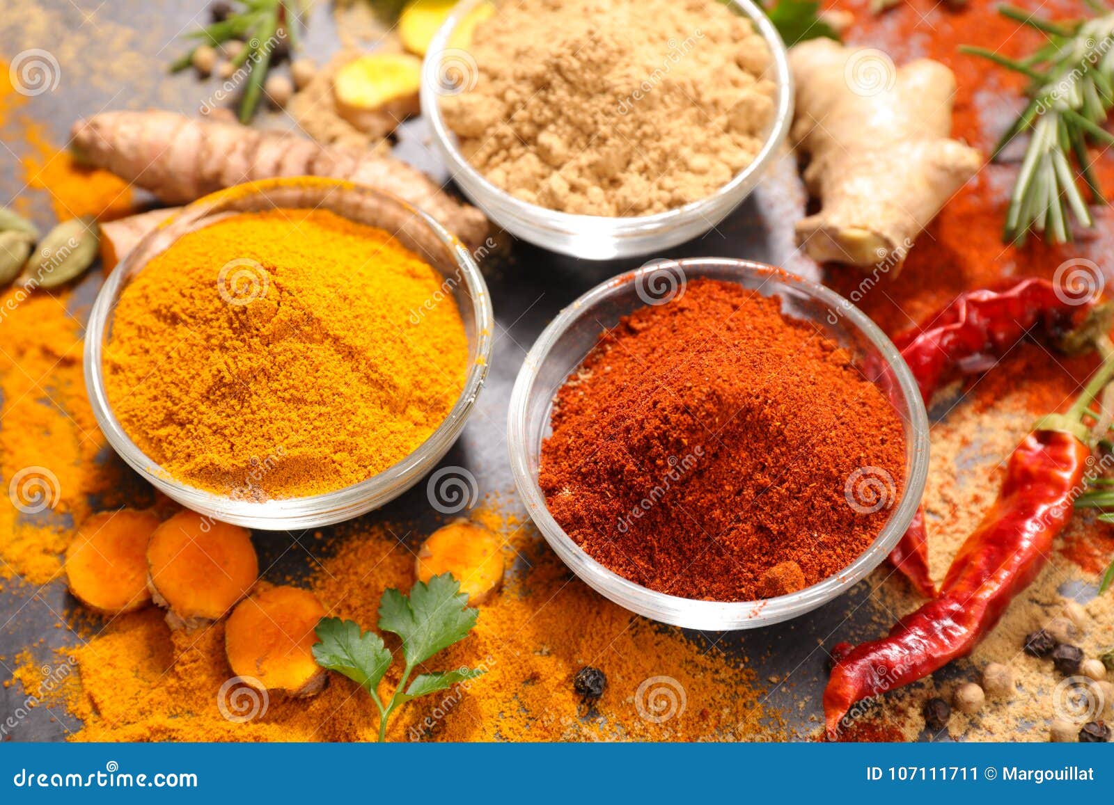 Assorted spice and herbs stock image. Image of herb 107111711