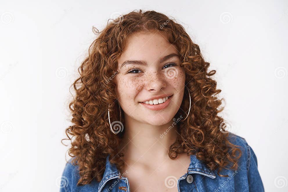 Close Up Attractive Confident Smiling Redhead Curly Haired Girl