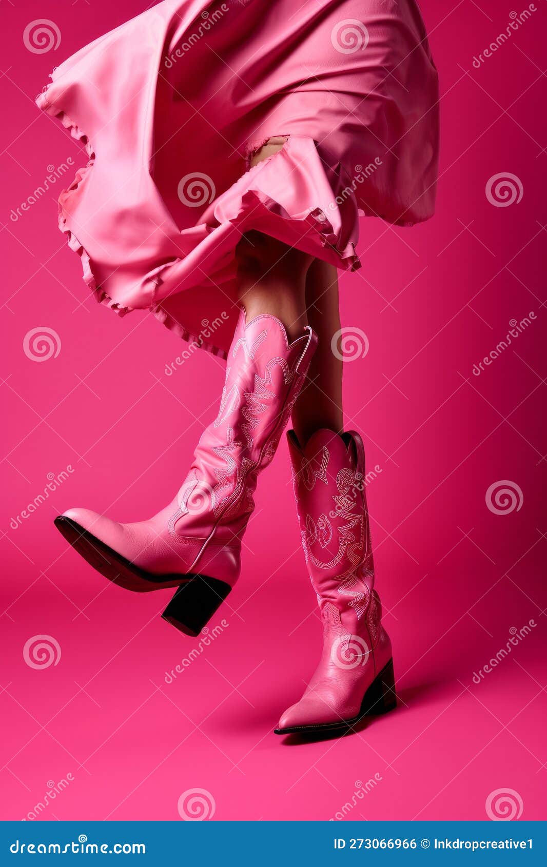 Close Up of an Attractive Models Legs Wearing Bright Pink Cowboy Boots ...