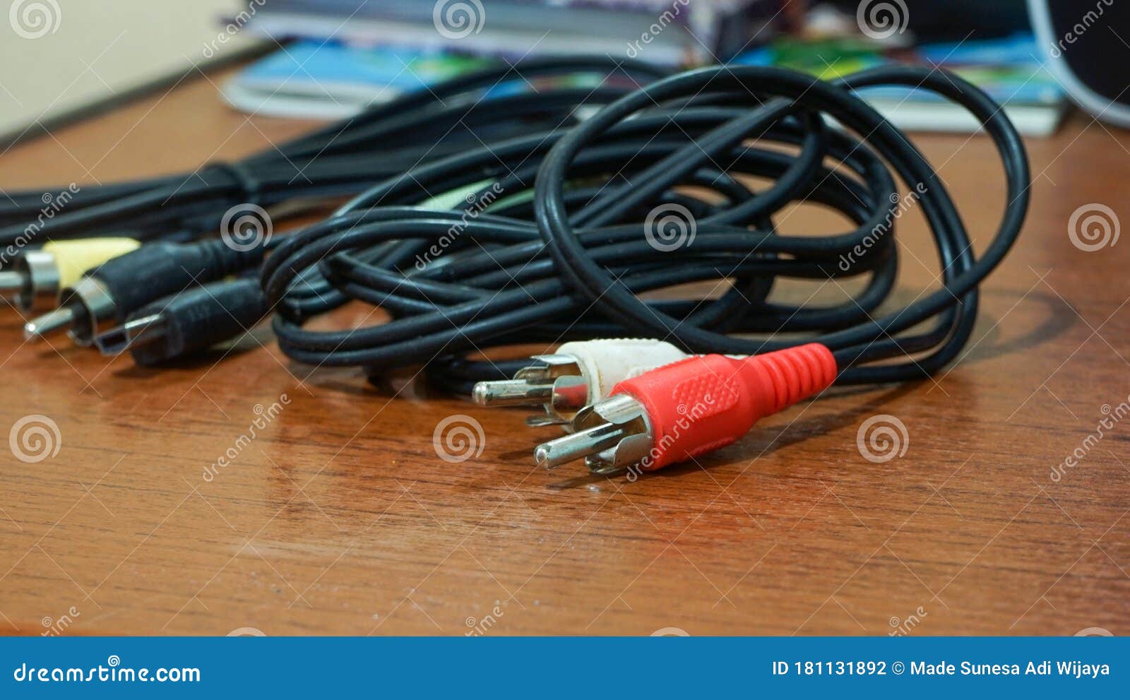 Close Up the Audio and Visual Cables on the Table Stock Photo Image of isolated, black 181131892