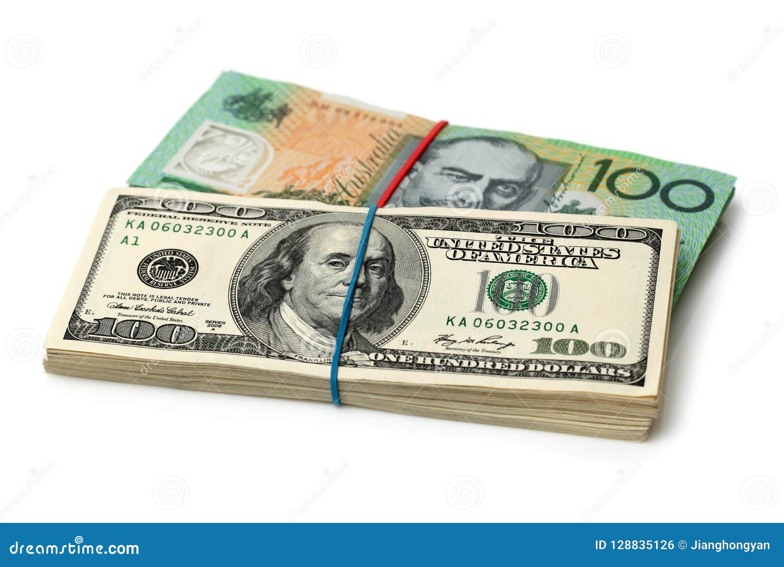 Løs Foreman Kapel Close Up of Australian Dollar Currency Note Against US Dollar. Stock Photo  - Image of australia, cash: 128835126