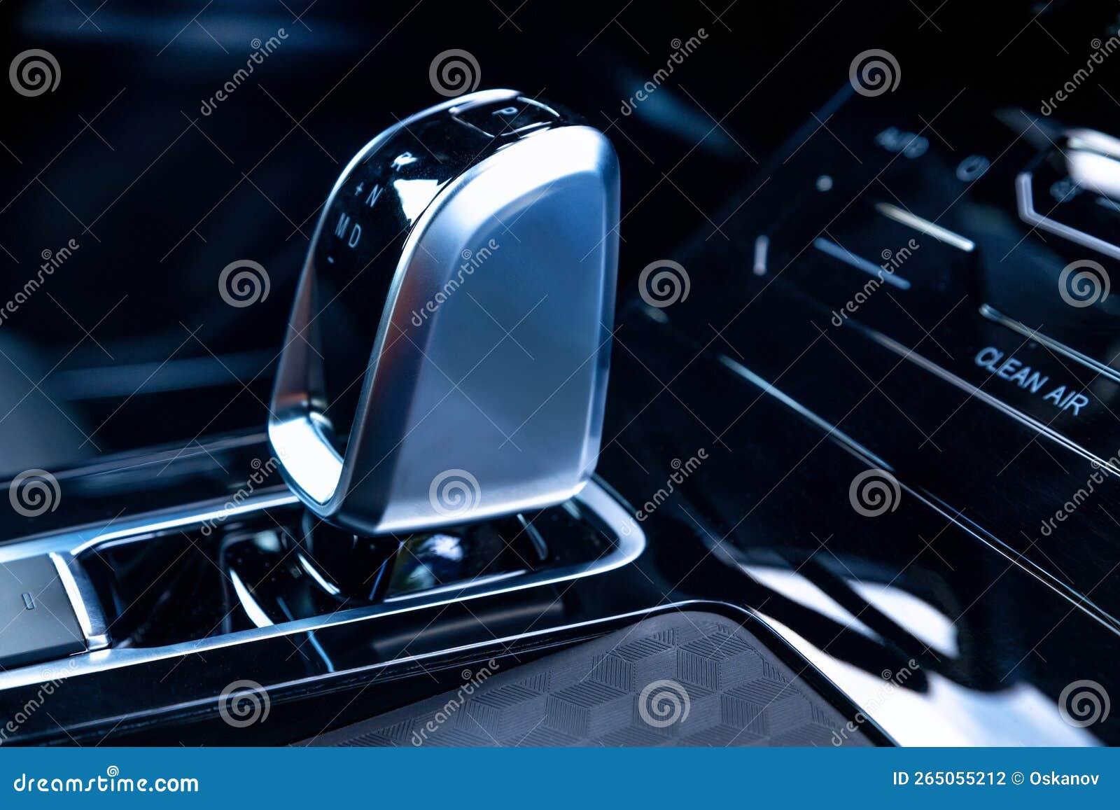 Closeup of Automatic Gearbox Handle in the Modern Car Stock Photo