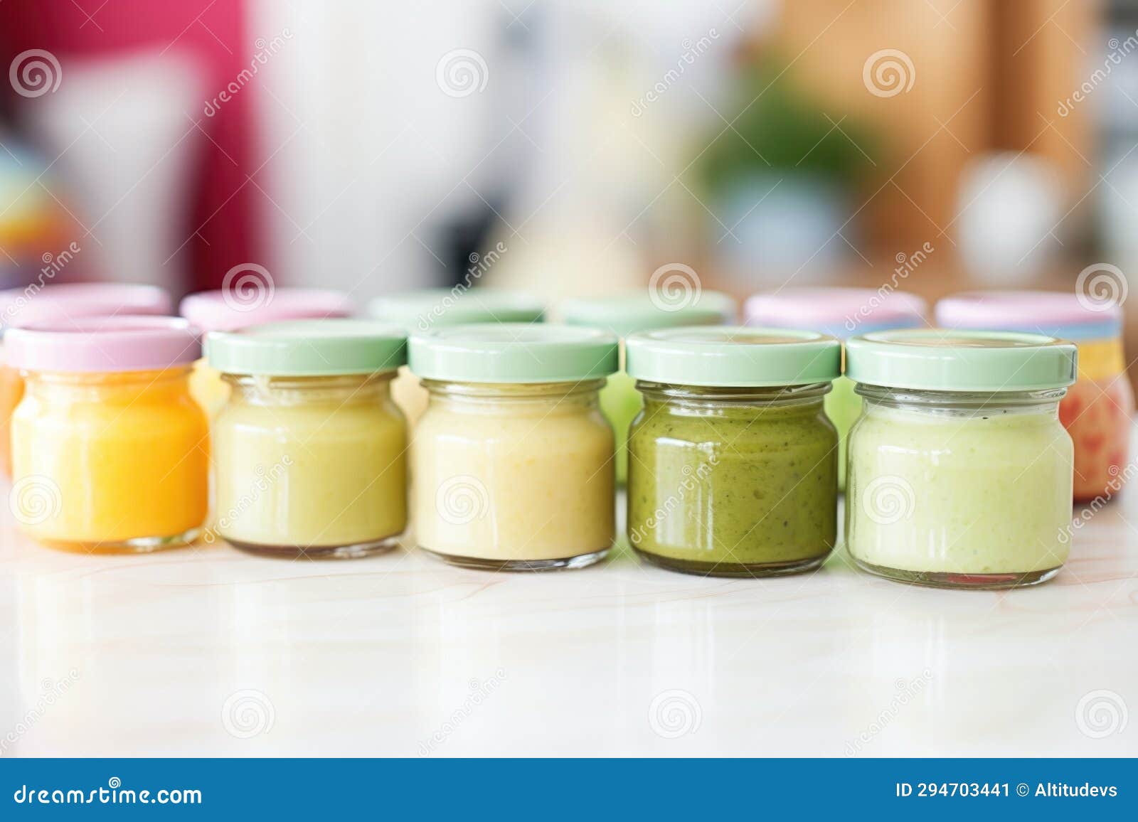 Closeup of Baby Food Jars Lined Up Stock Image Image of baby