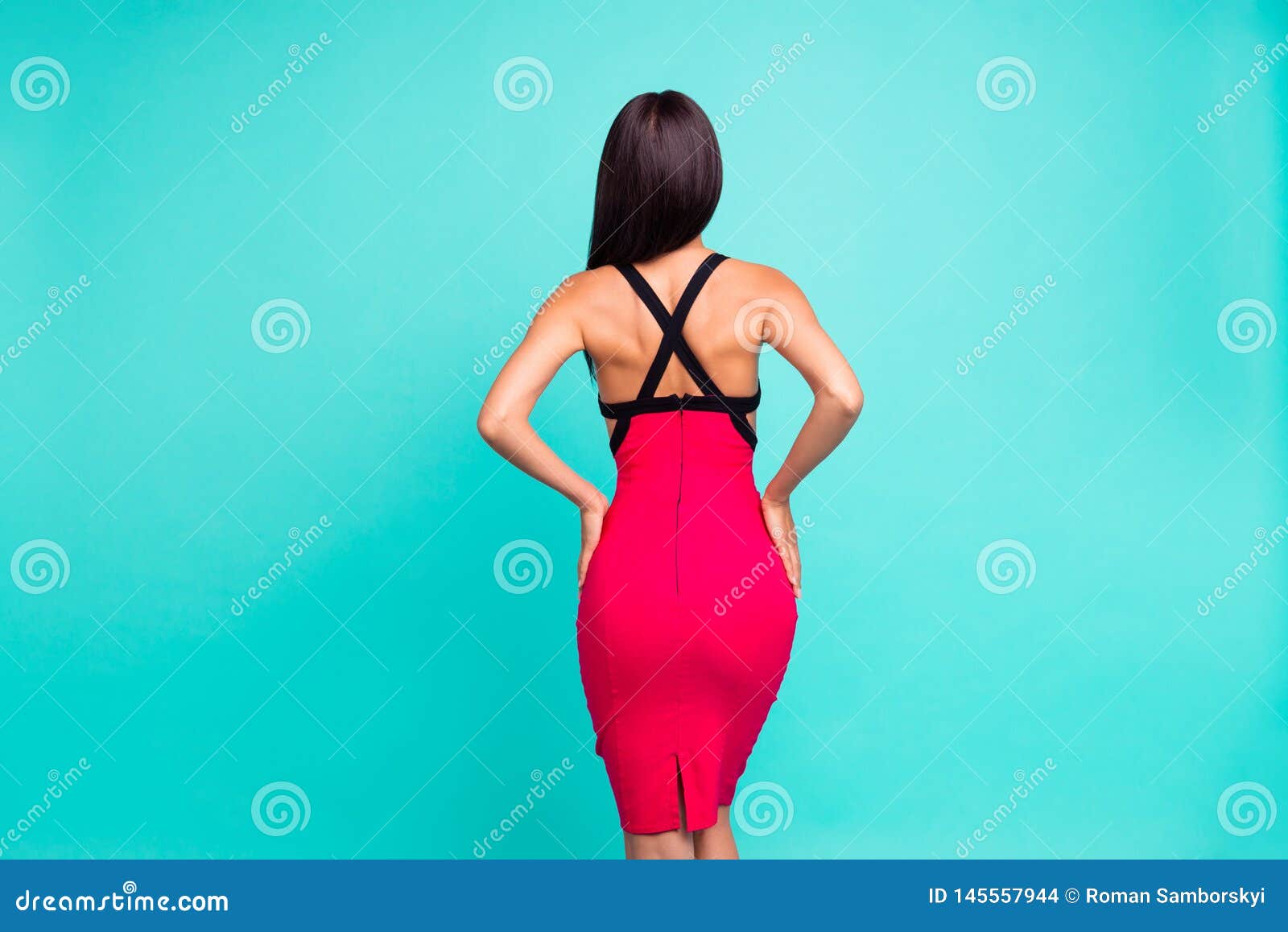 Close Up Back Rear Behind Photo Beautiful She Her Lady Not Show Face Tender Figure Forms Perfect