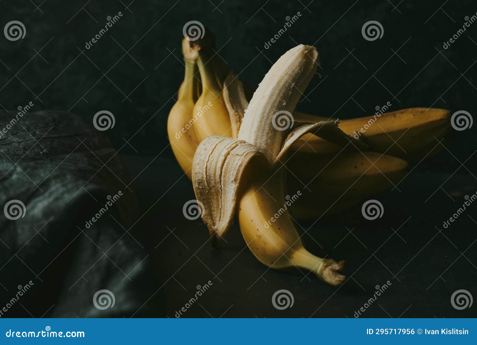 Closeup of Bananas on a Dark Background Stock Photo Image of ripe