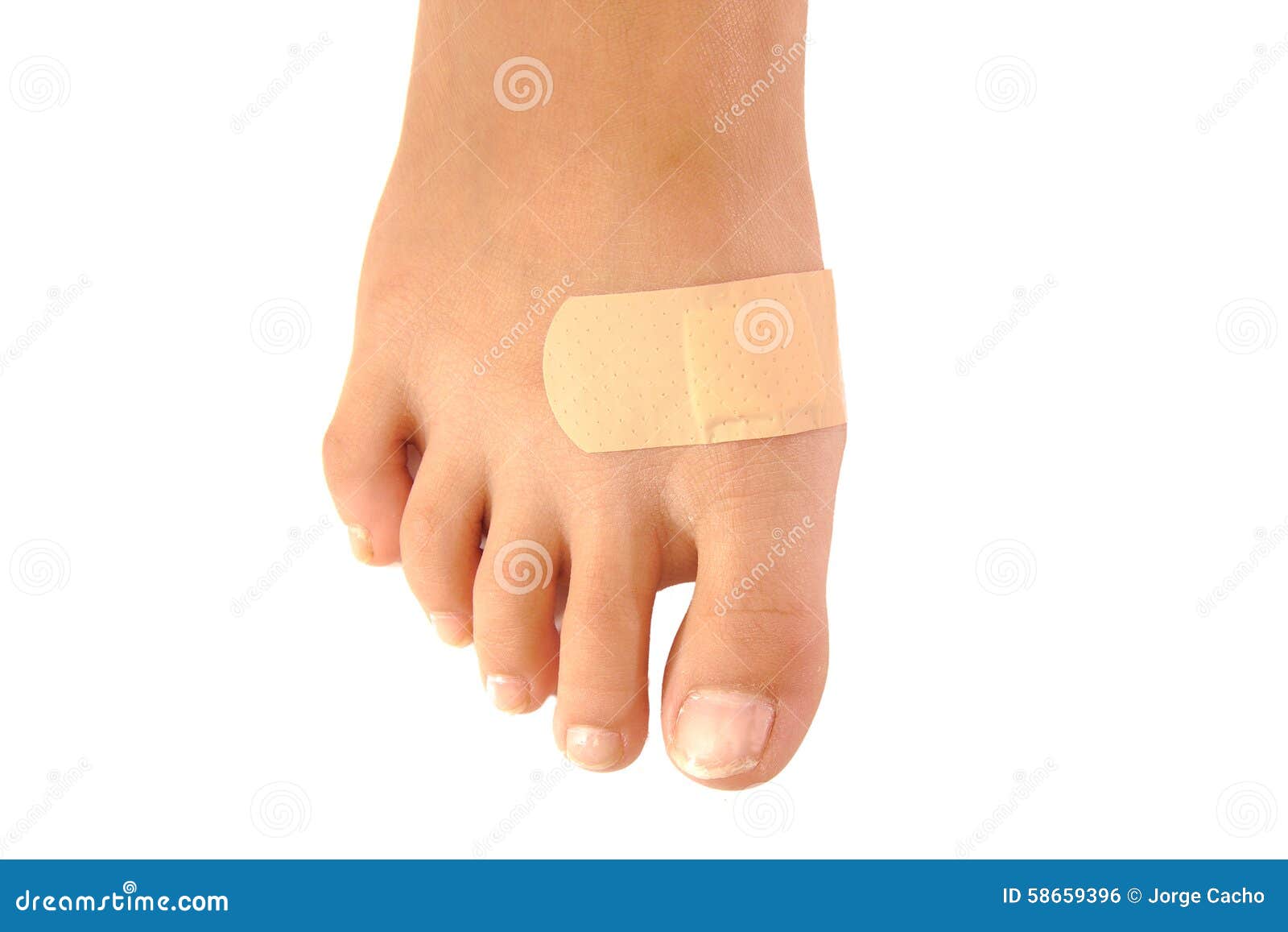 Close Up of Bandaid on a Foot Isolated. White Stock Photo Image of