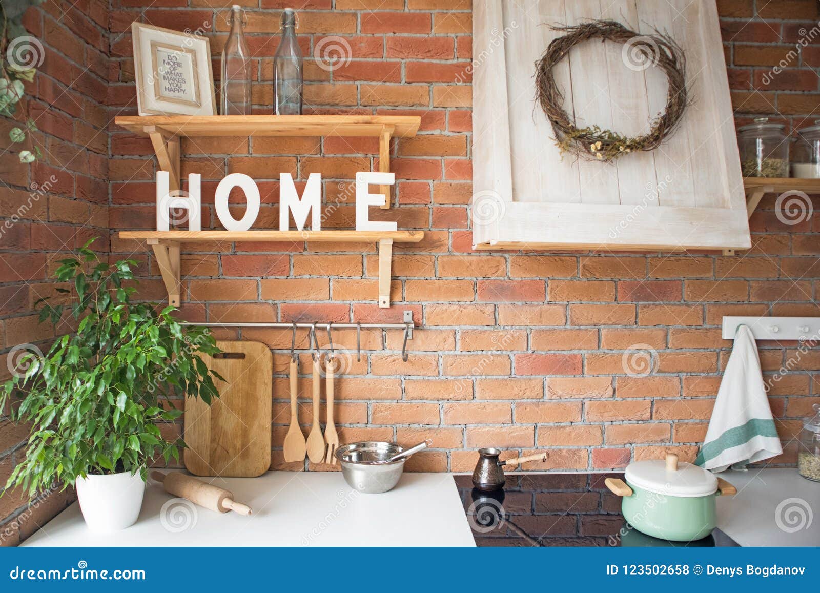 close up of beautiful cosy modern loft kitchen interior,kitchenware, home style, photo studio 