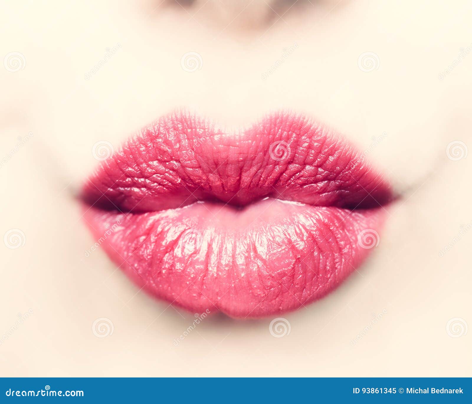 Close-up of Beautiful Kissing Lips of Woman. Stock Image - Image of