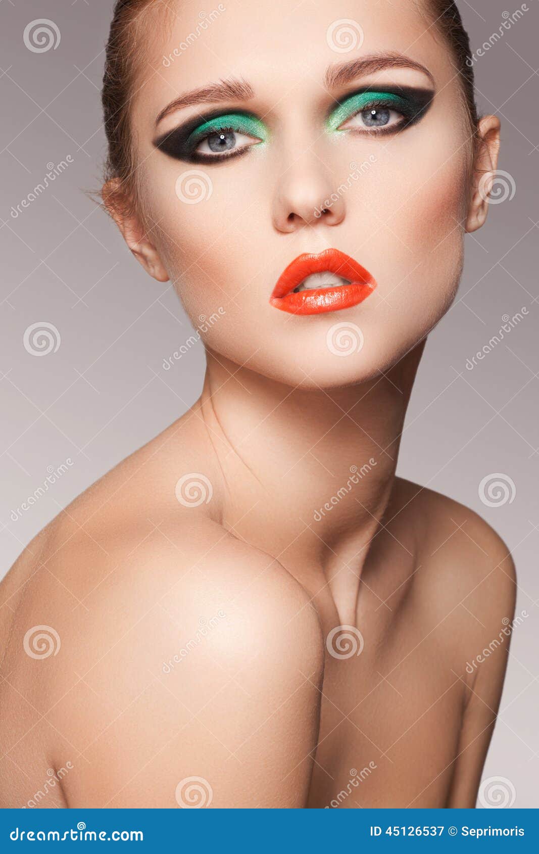 Close-up Beautiful Model Face With Fashion Make-up Stock Image - Image