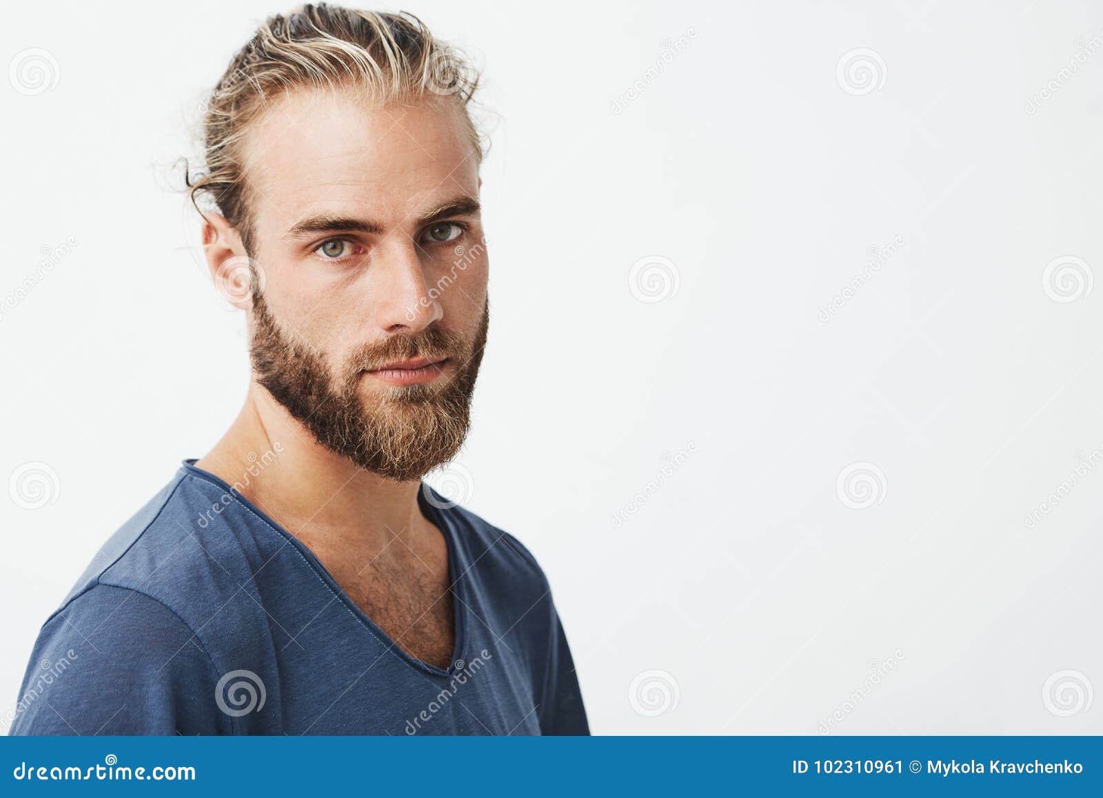 Close Up of Beautiful Swedish Man with Stylish Hairstyle and Beard in ...