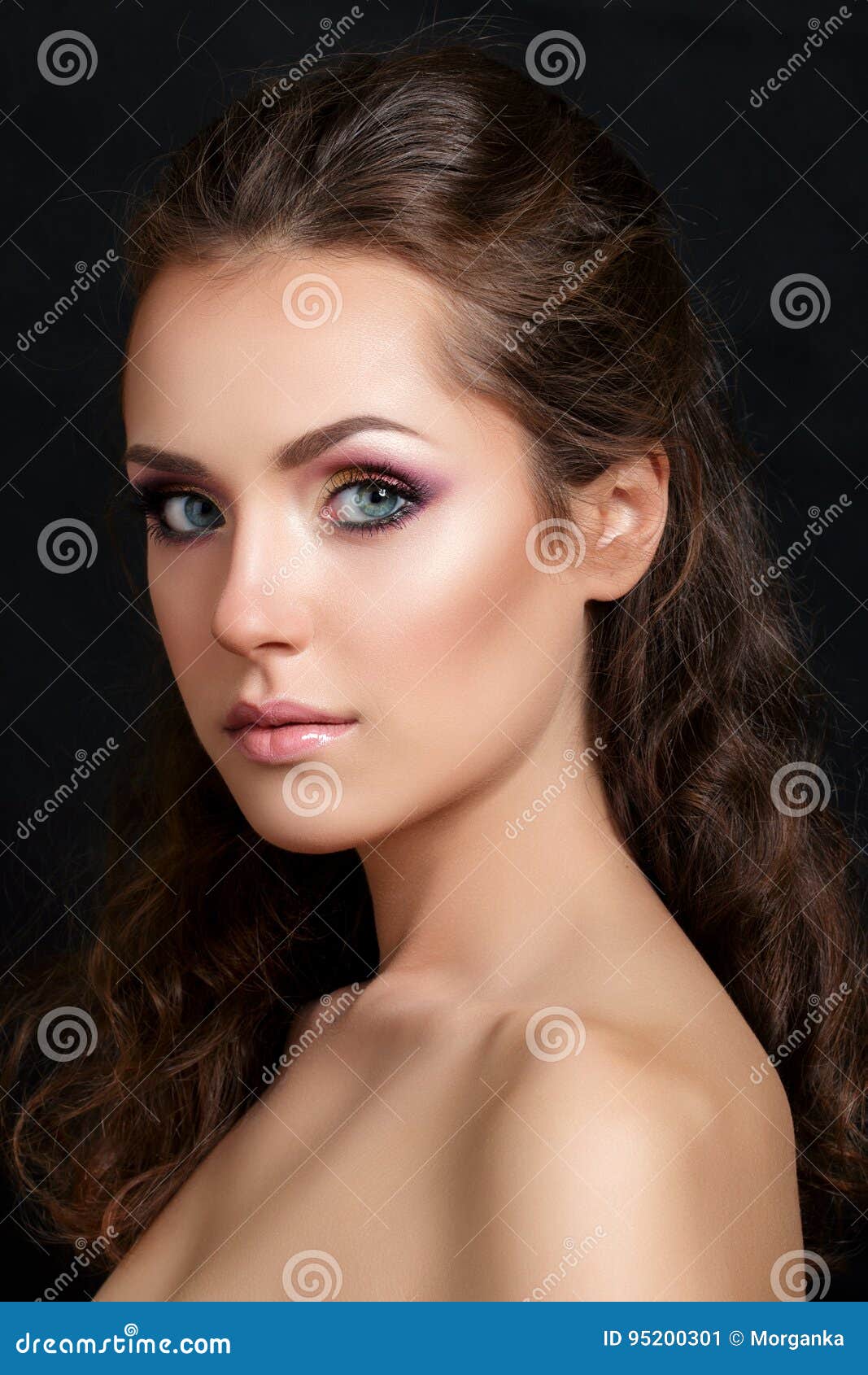 close-up beauty portrait of young pretty brunette